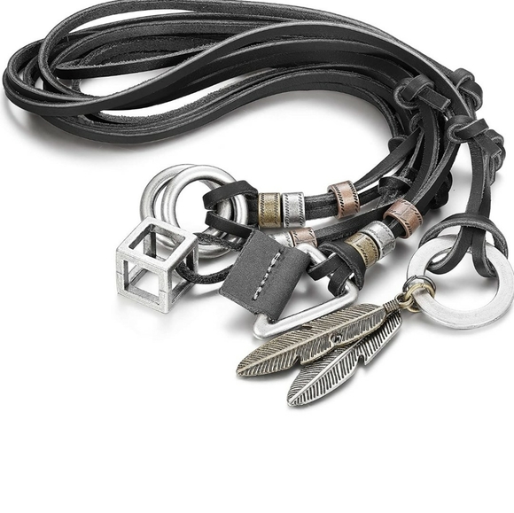 Unisex Black Leather&Stainless Steel Necklace - Picture 2 of 2